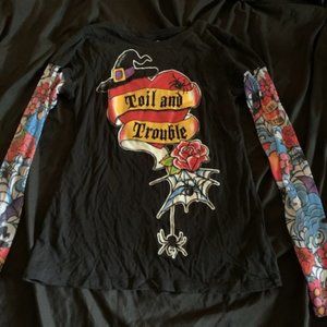 Halloween Themed Long Sleeve Shirt With Tattoo Sleeves